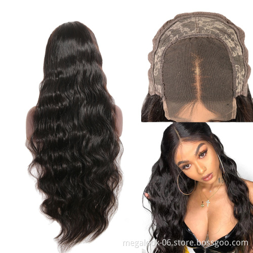 MegaLook 30 Inch 32Inch Indian Virgin Human Hair Wigs,Brazilian Peruvian Body Wave 4X4 Cuticle Aligned 3 Part Lace Closure Wig